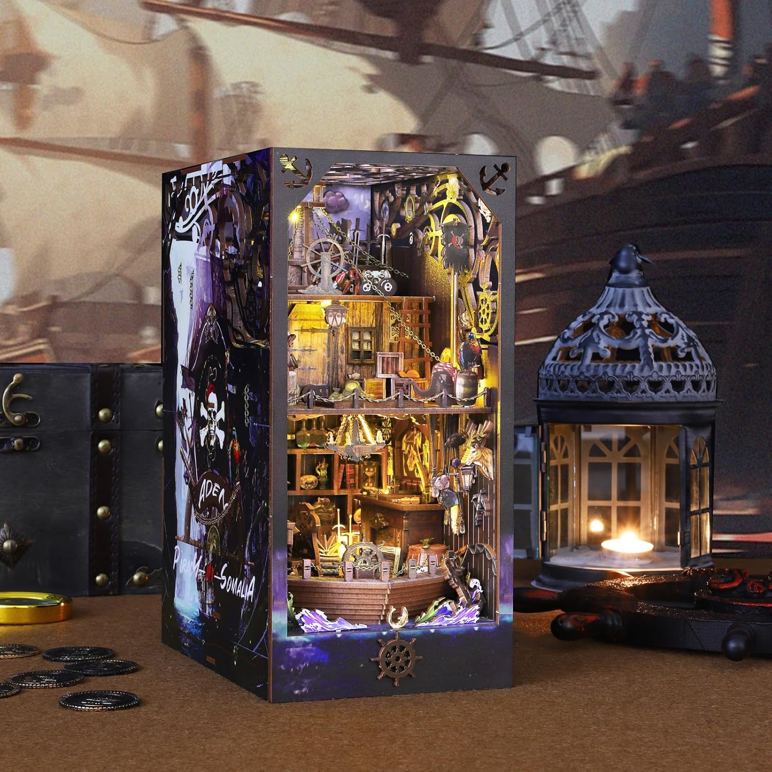 Cuteroom DIY Book Nook,Miniature Dollhouse Kit,Wooden Puzzle Booknook,Bookshelf,Bookends Model, 3D Buildkit with Music Box,Best Gifted for Family or Firend,Lover(Interstellar Exploration)