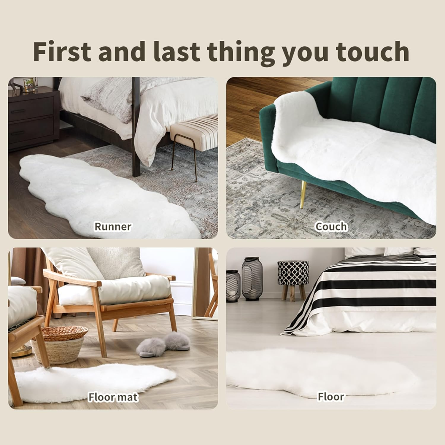 MARLOW Fluffy Shaggy Rug Anti-Slip, Faux Fur Sofa Rugs, Super Soft Floor Carpet for Bedroom, Living Room, Office (200X80Cm,White) image number 3