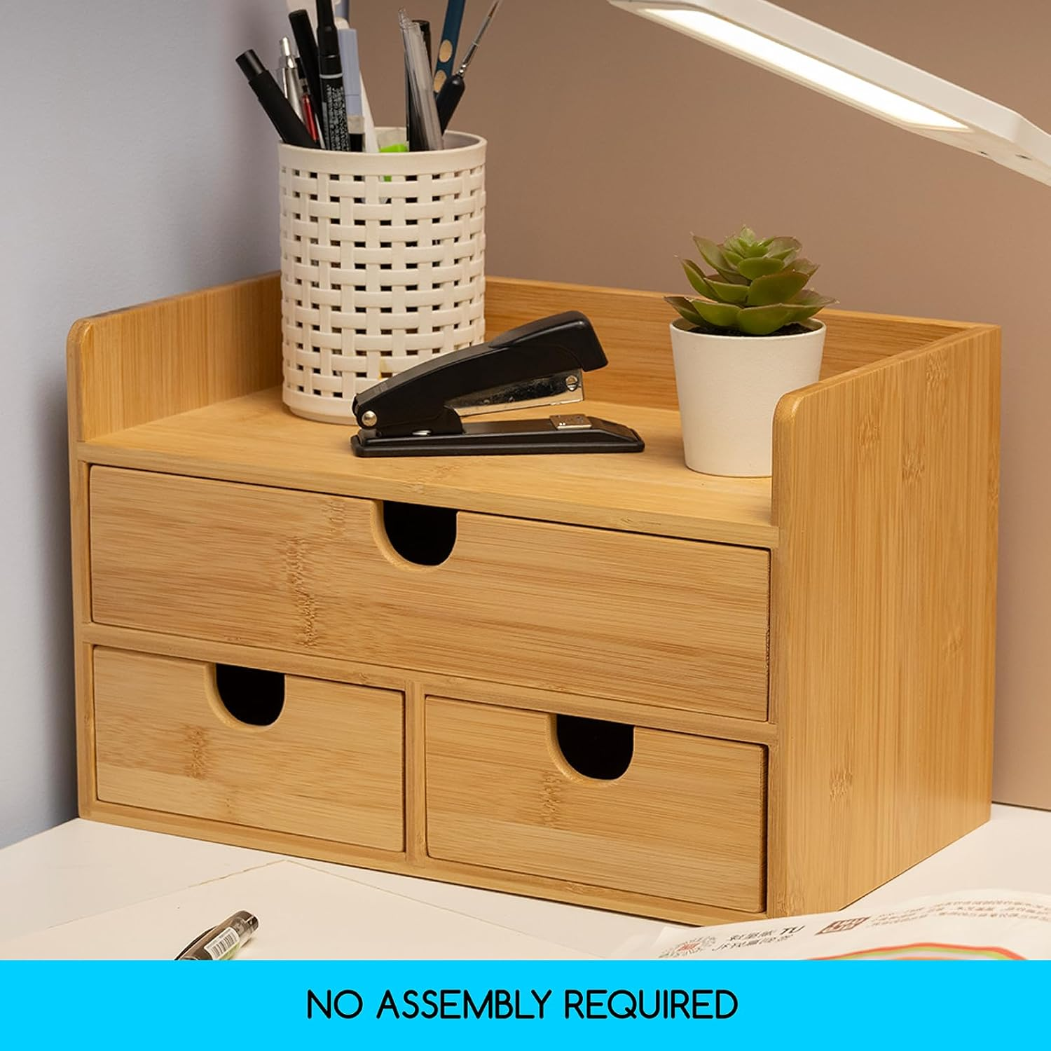 MEEDEN Bamboo Desk Organizer with Drawers: Desktop Storage Container with Shelf - Tabletop Storage Organization Box for Office Home Toiletries Supplies image number 4