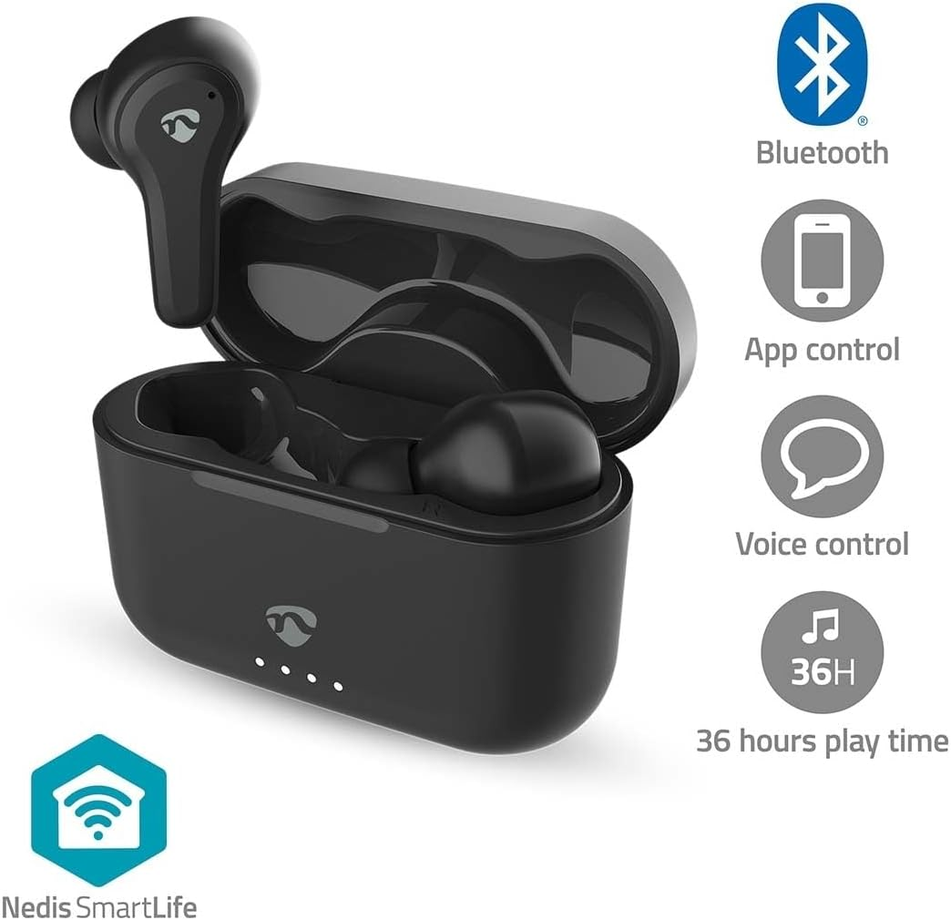 Nedis Fully Wireless Headphones - Hybrid (ENC + ANC) - Bluetooth - Max. Battery Playtime: 36 Hours - Touch Control - Charging Case - Wireless Charging Case - Built-In Microphone