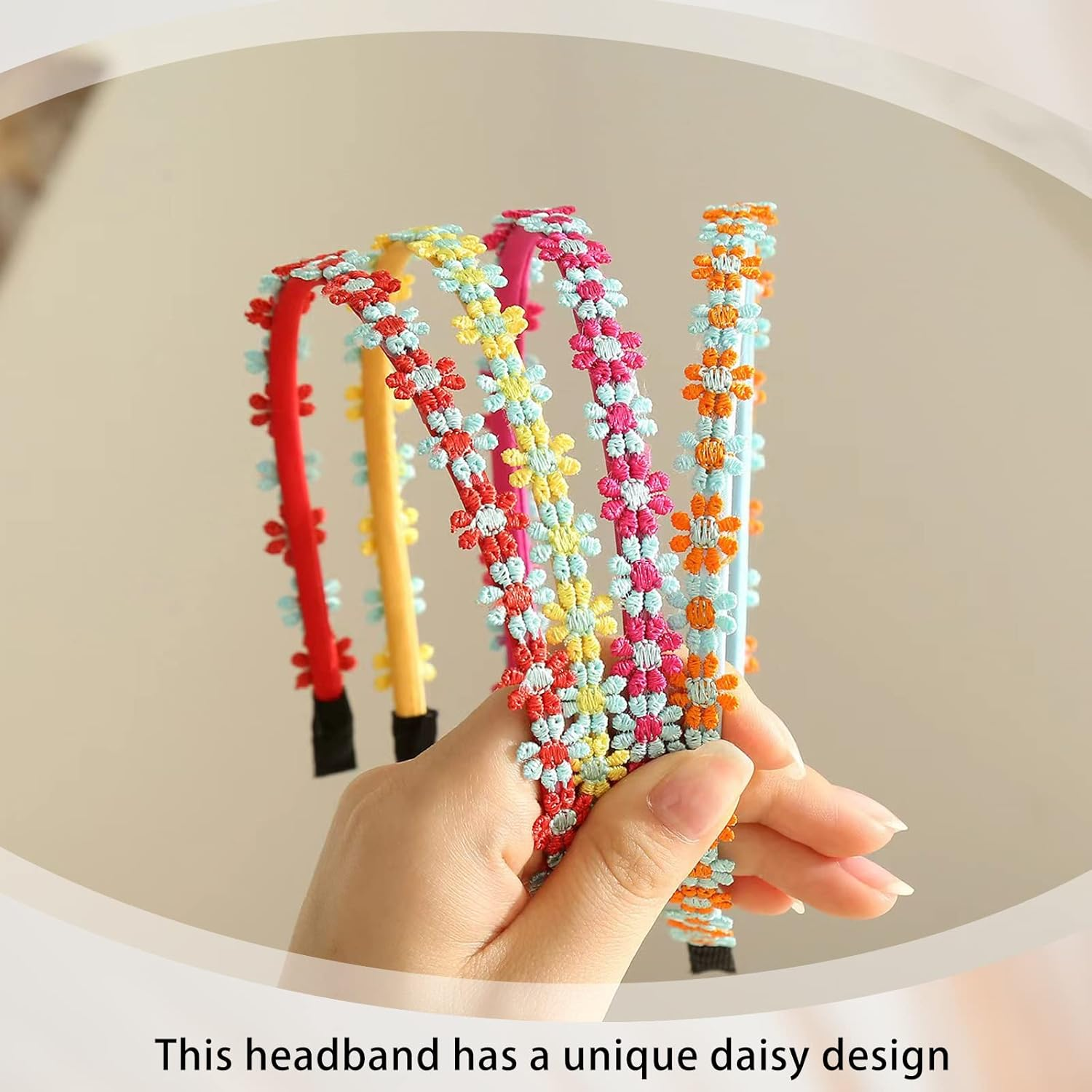 Hair Bands Girls Headbands Flowers, Daisy Flower Headband, Hair Bands for Girls, Colourful Daisy Headbands, Cute and Cute Decoration, Sequin Headbands (Pack of 9) image number 5