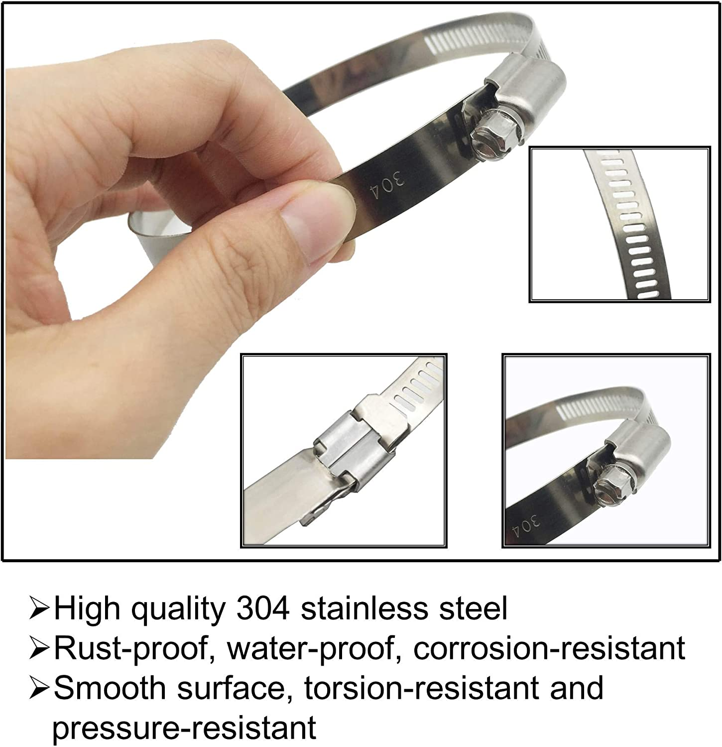 8Pcs 3" Adjustable 304 Stainless Steel Duct Clamps Hose Clamp Pipe Clamp Air Ducting Clamp Worm Drive Hose Clamps (65Mm-89Mm) image number 2