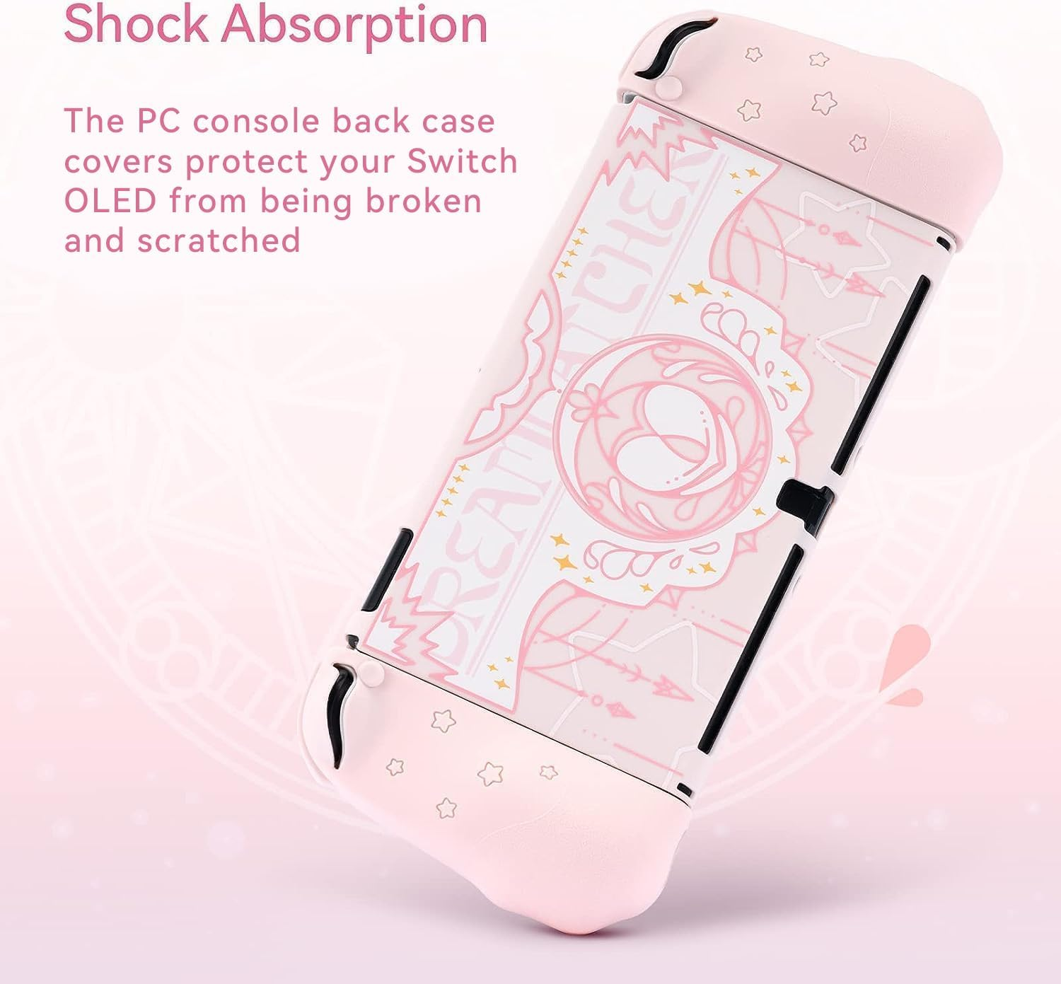 Geekshare Protective Case Compatible with Switch OLED Console and Game Console - Slim Cover Case with Ergonomic Design for Switch Model- Star Wings (Pink)