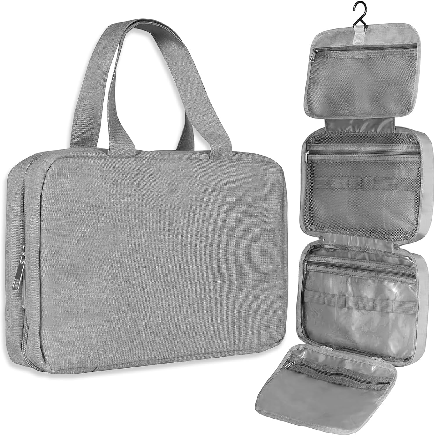 Hanging Toiletry Bag for Women, Waterproof Makeup Organiser with Large Capacity for Travel Essentials, Portable Cosmetic Bag for Camping & Outdoor Trips, Pink