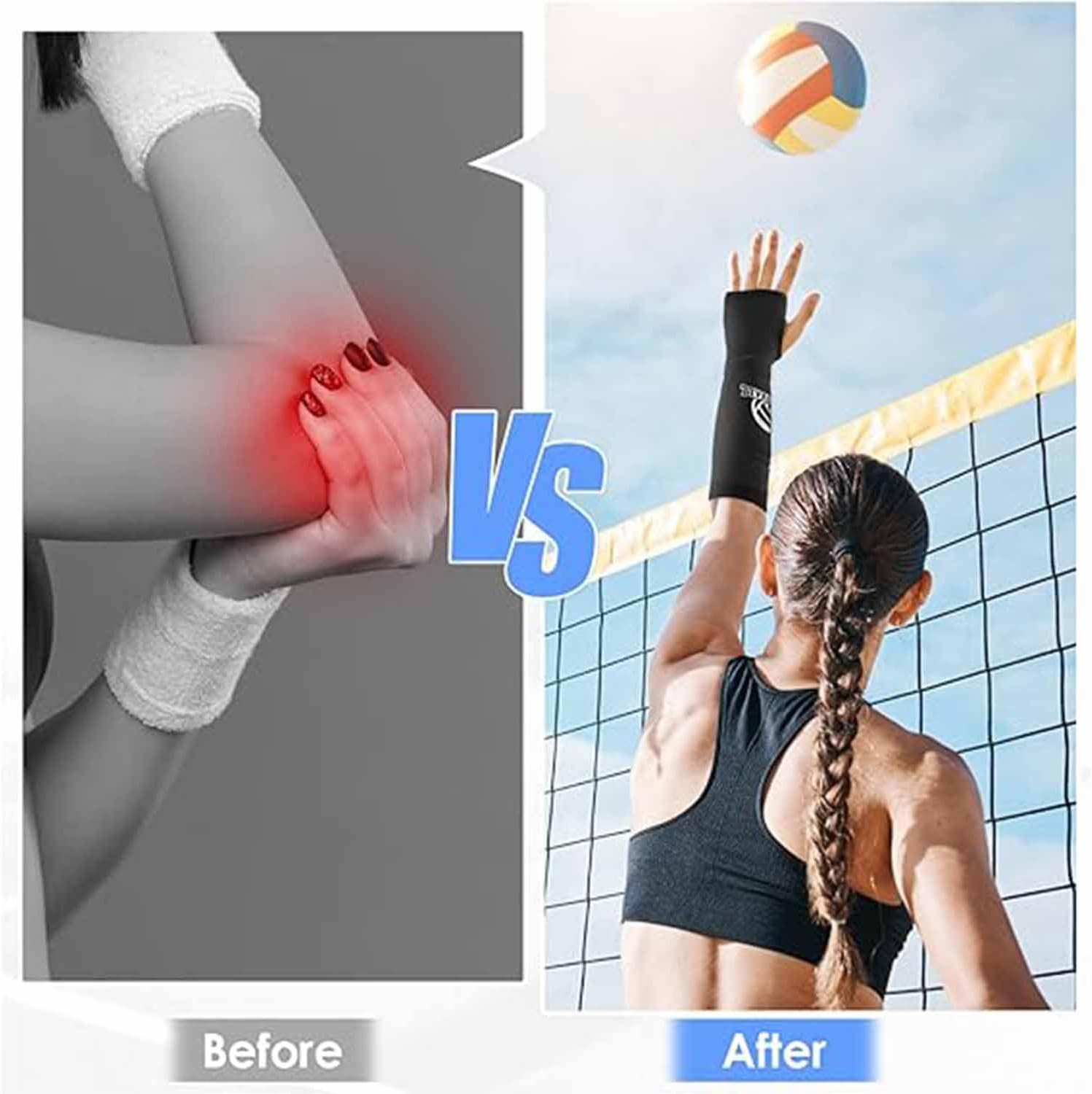 2 Pcsthick Volleyball Arm Sleeves, Passing Forearm Arm Sleeves with Protective Pads Training for Volleyball Baseball Training Women Men（Black, Gray） image number 5