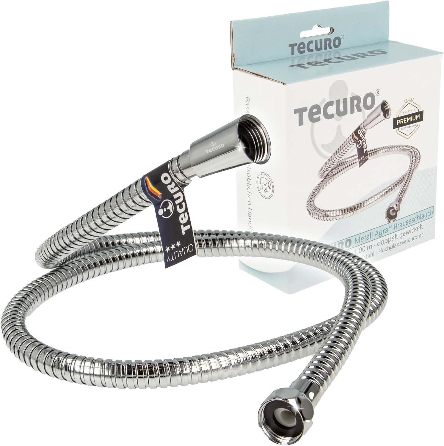 Tecuro Metal Agraff Shower Hose 1.00 M Double Wound High Gloss Chrome Finish image number 6