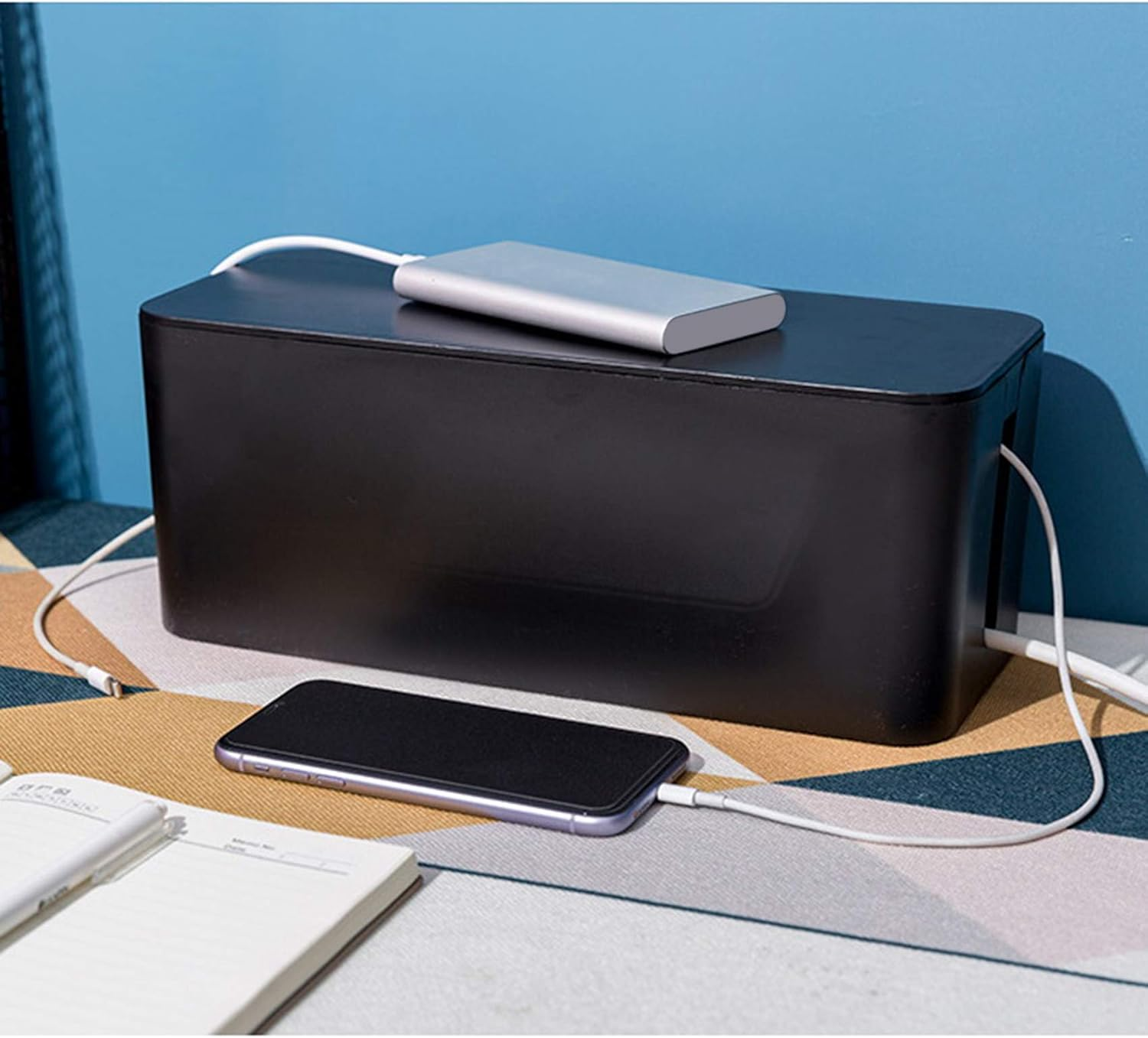 RESFNSE Cable Management Box Cord Organizer Power Strip Surge Protector Cover TV Cord Box for Home Office - Black - 23.5X12X11.5Cm image number 6