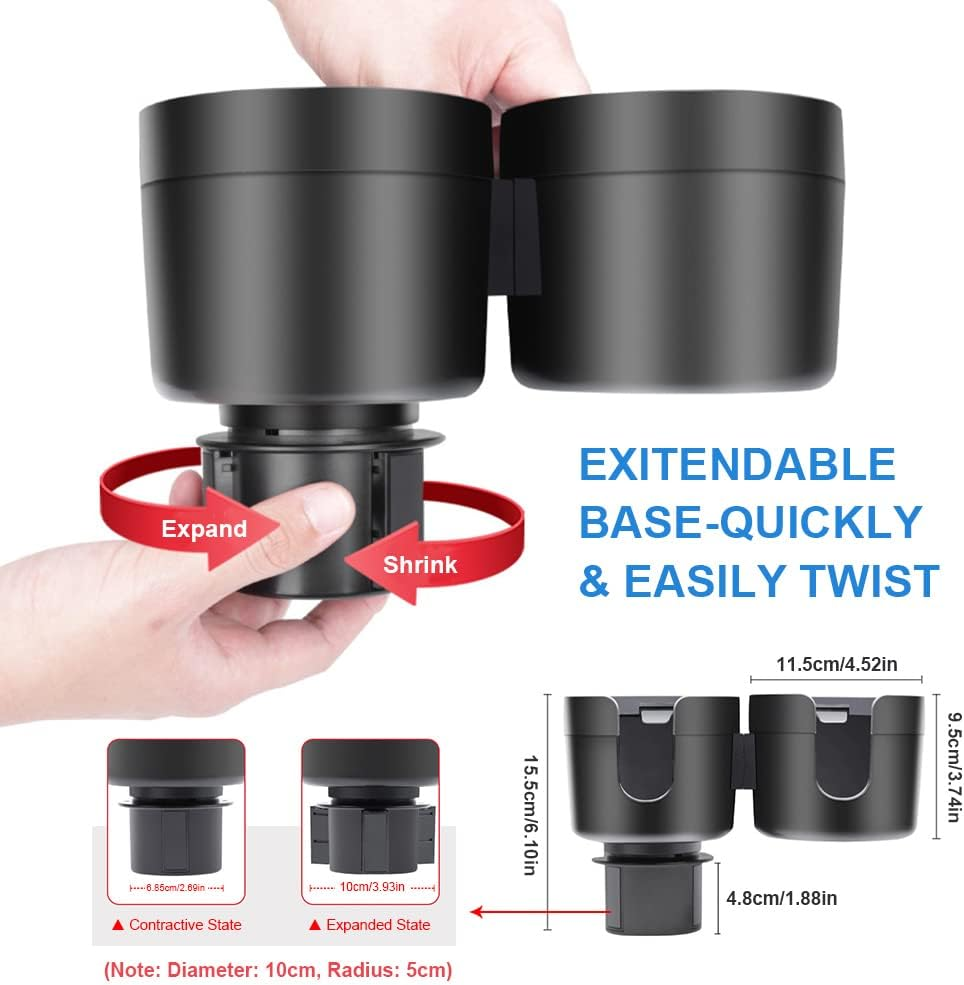 JINKEY Dual Cup Holder Expander for Car, 2 in 1 Multifunctional Large Car Cup Holder Expander Adapter with Adjustable Base, All Purpose Car Cup Holder for Bottles Cups Drinks Snack Organizer image number 3