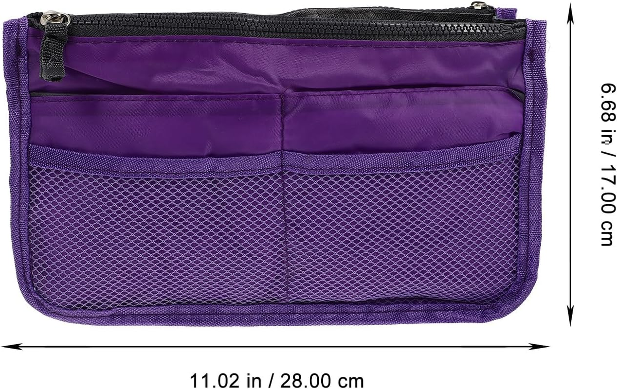 WESIEVYA Multipurpose Foldable Handbag Liner with Double Layers and Multiple Pockets Large Capacity Nylon Travel Bag Organizer for Women Purple image number 3