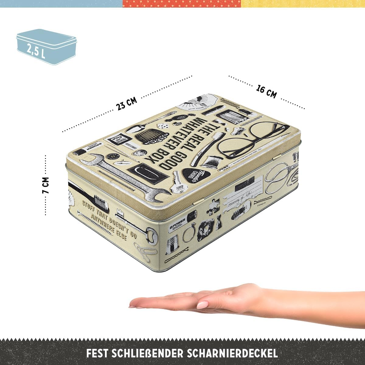 Nostalgic-Art Retro Flat Storage Jar, 2.5 L, Whatever Odds & Ends Box - Gift Idea for Your Home, Tin Tin with Lid, Vintage Design image number 2