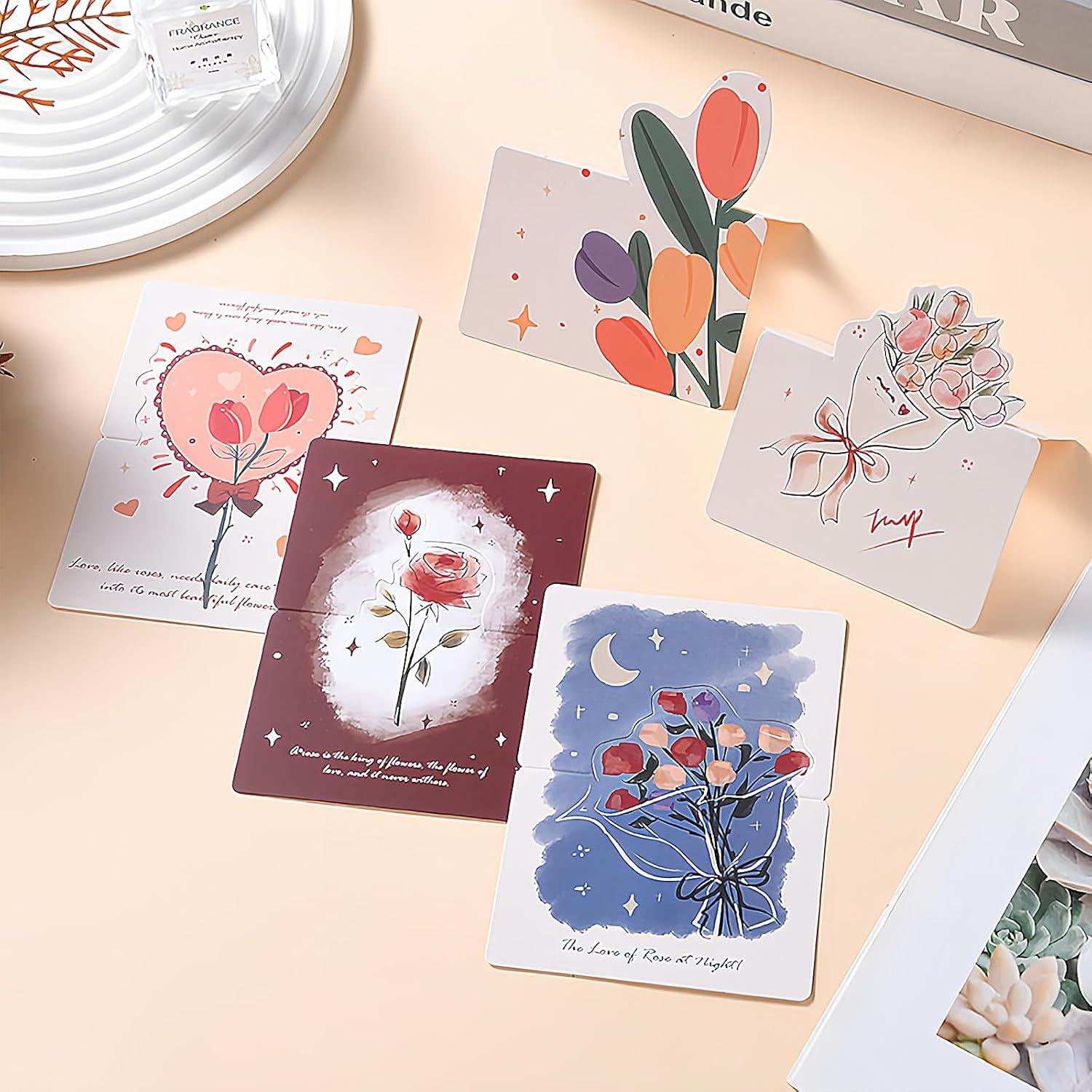 Hannafires 3D Mini Greeting Cards - Mixed Roses Collection, Folding Note Cards, Desktop Reminder Cards, Flower Shop Messages, Handwritten Wishes, Birthday Gift, Journal 30PCS image number 5