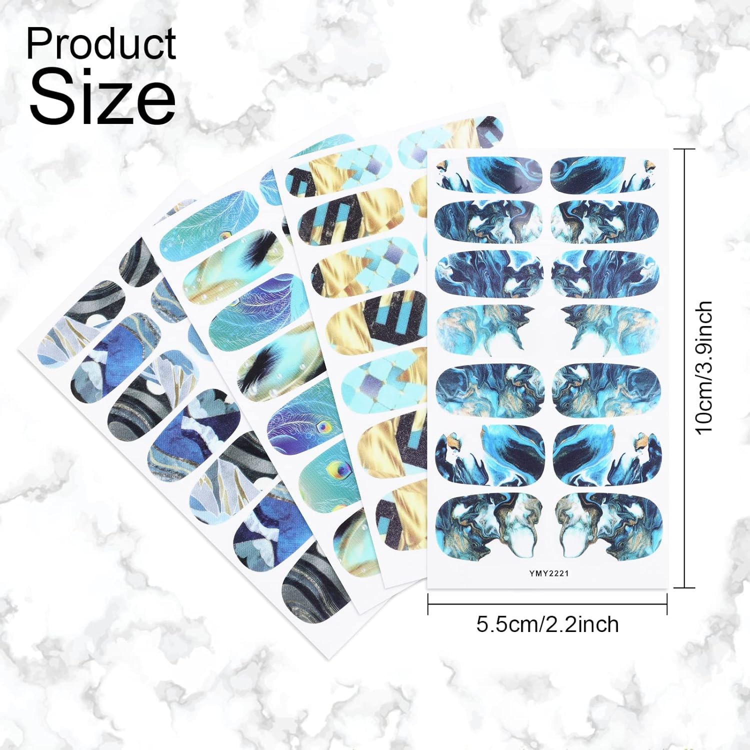 MWOOT 12 Sheets Marble Nail Polish Stickers Wraps, Full Cover Self-Adhesive Nail Polish Strips with 1 Nail File, Marbling Elk Peacock Nail Art Decals Kit for Women Girls Manicure Salon Decoration image number 6