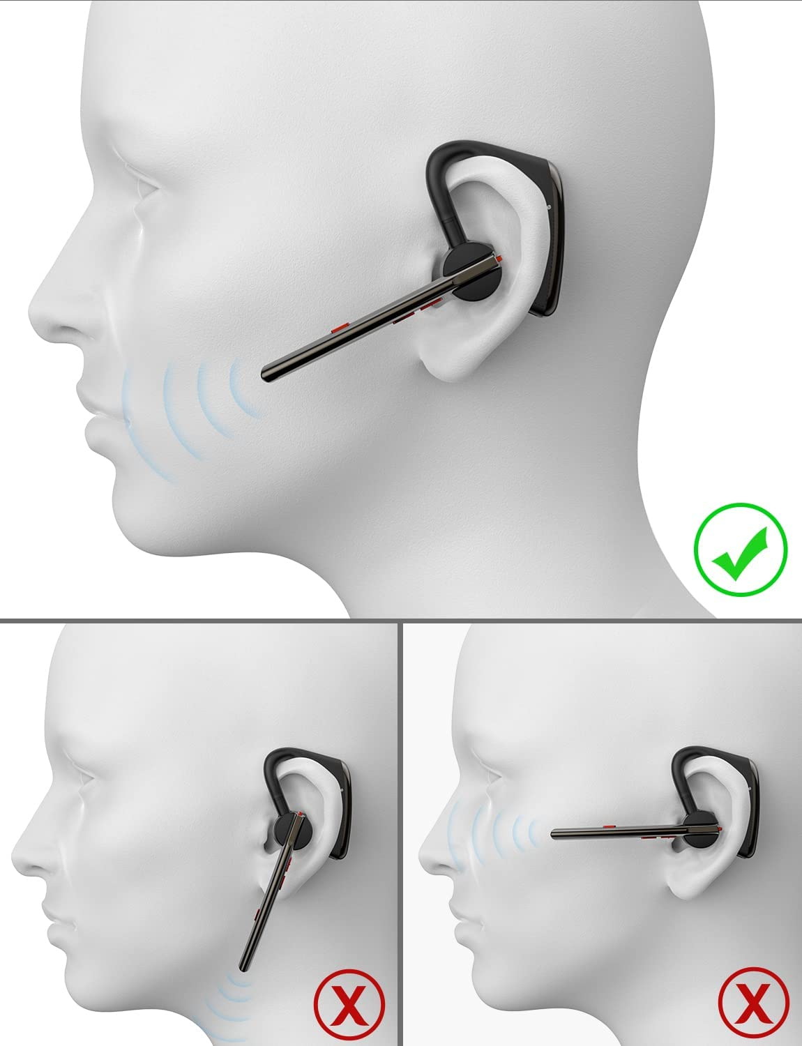 Bluetooth Headset New Bee 24Hrs Talktime CVC8.0 Dual Mic Noise Cancelling Bluetooth Earpiece V5.2 Wireless Headset for Cell Phone/Iphone/Android/Driver/Business/Office image number 2