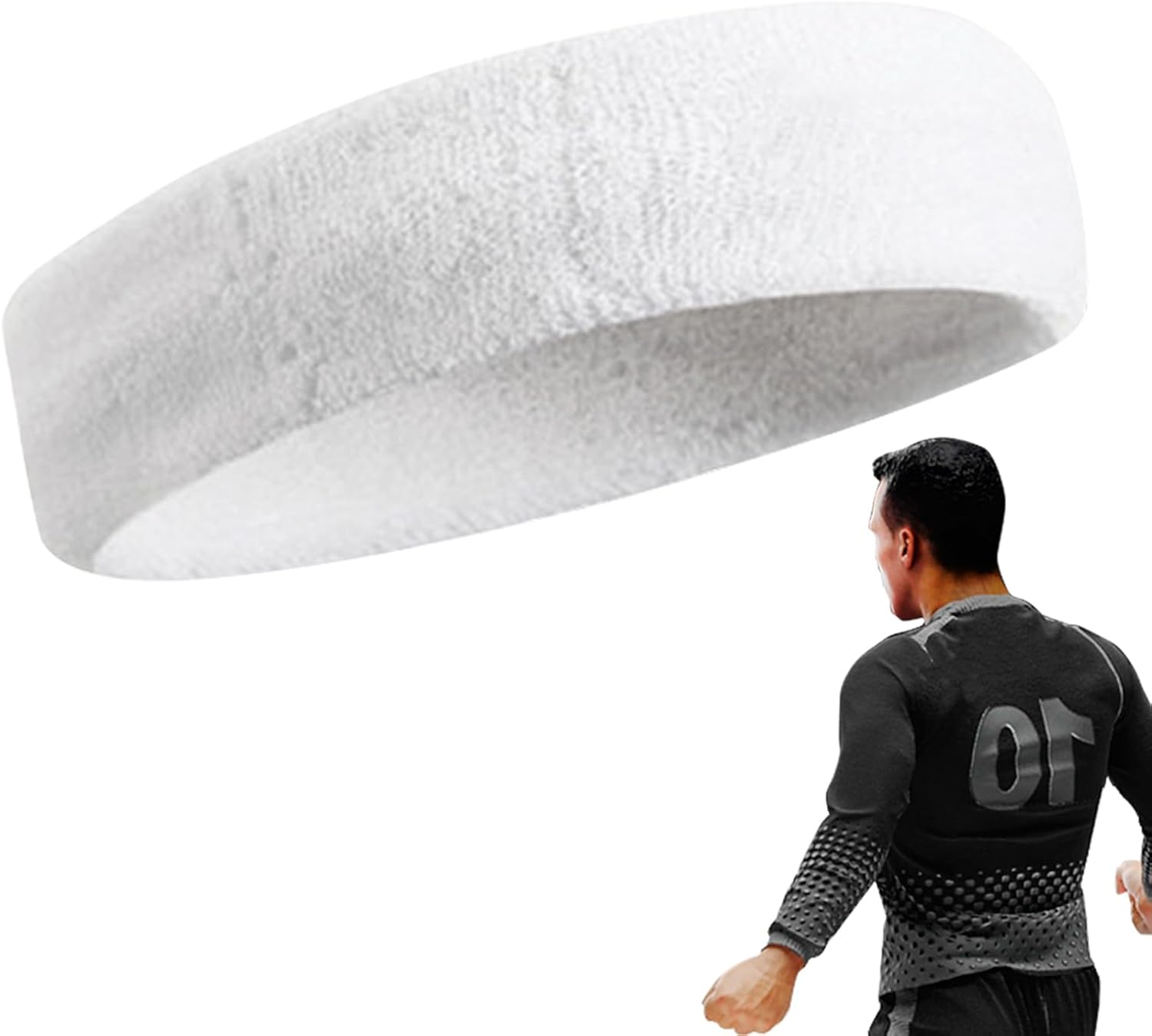 Sports Headband Women Men Sweatbands Head Forehead Terry Cloth Headband Sports Headbands Moisture Wicking Athletic Cotton Terry Sweatband Sweat-Absorbing Headband - Black image number 5