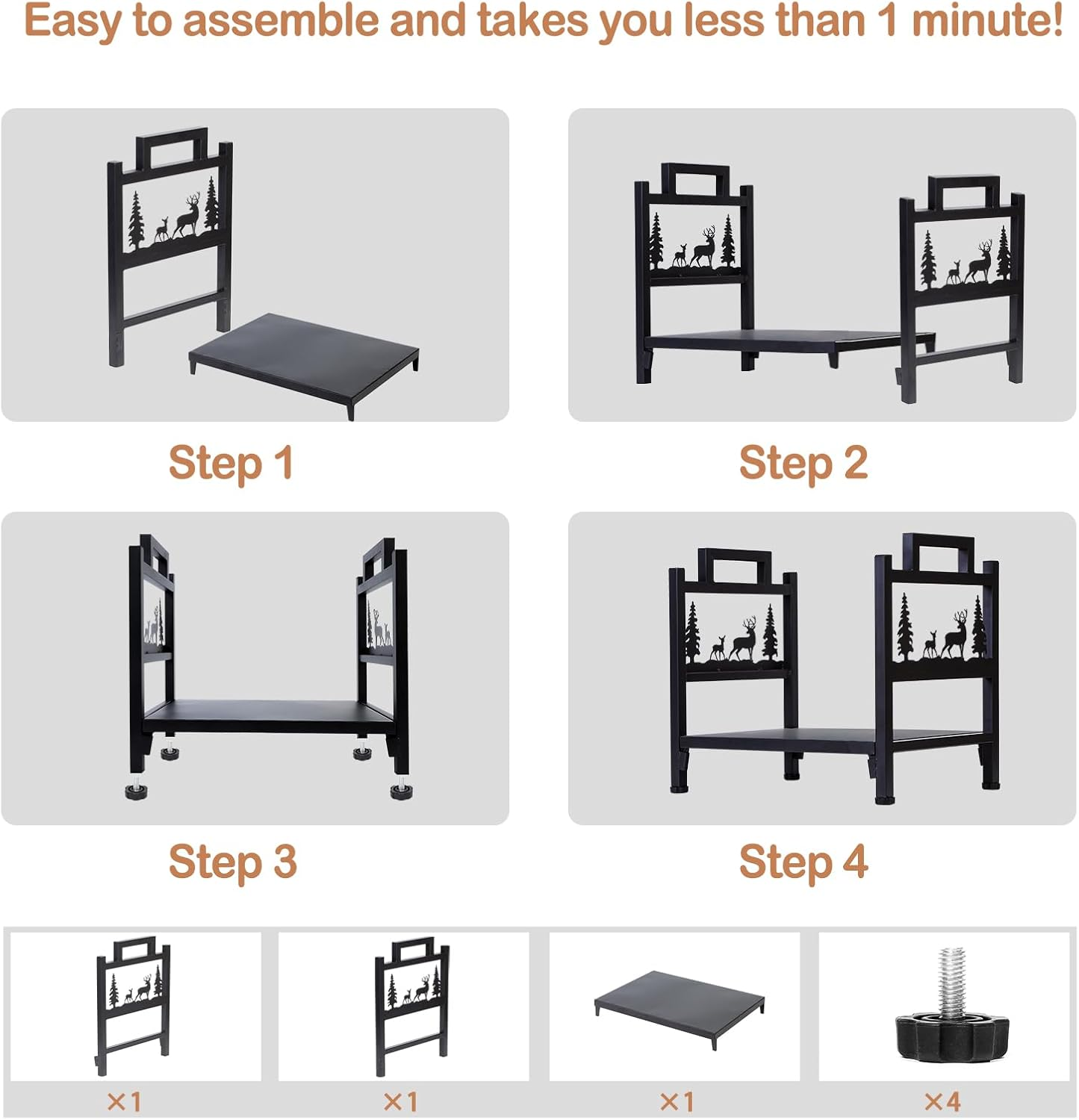 Homejayde Firewood Rack Outdoor and Indoor Firewood Holder, Heavy Duty Steel Log Holder for Wood Storage, Wood Racks, Black Powder Coated Steel Log Rack Wood Holder for Fireplace（Contains Patents）
