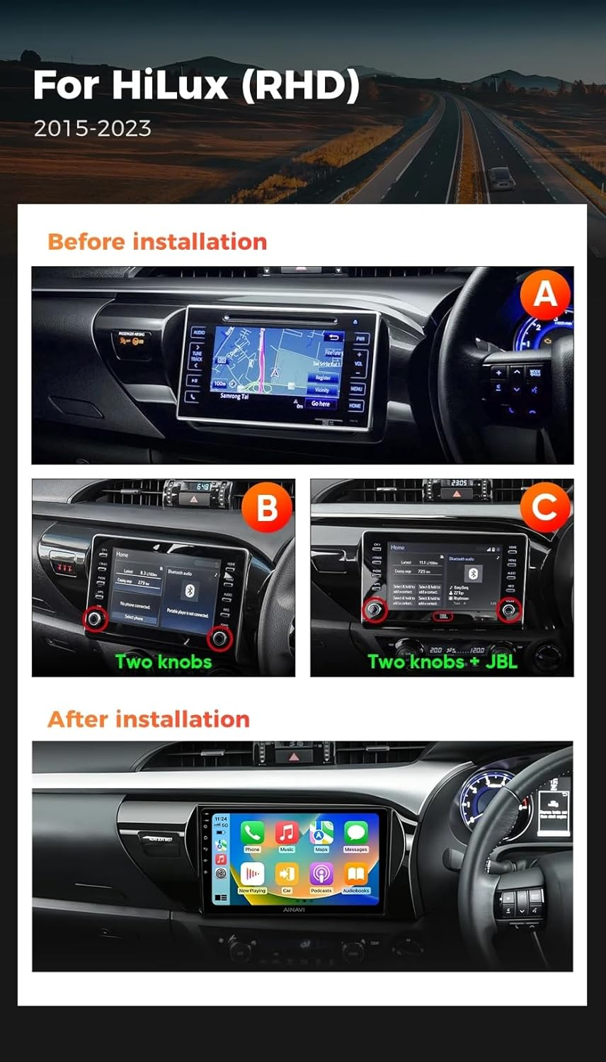 Rolax Android 13 Compatible with Toyota Hilux 2015-2023 RHD Navigation GPS Car Radio Multimedia Video Player DSP Stereo 4G Bluetooth Wifi Backup Camera SWC