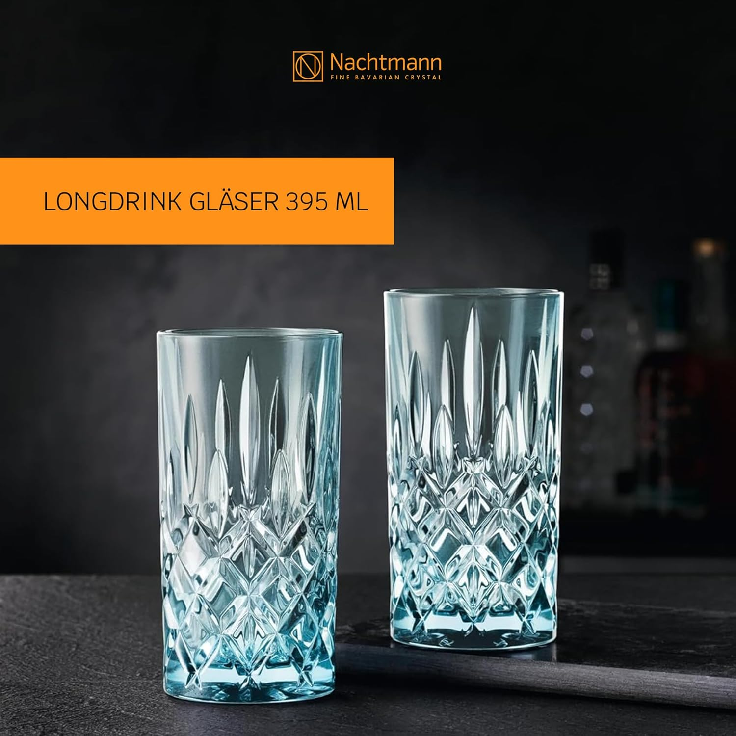 Nachtmann Noblesse Long Drink Glass, Aqua &ndash; Elegant Crystal Barware for Cocktails & Beverages &ndash; Tall Design Maintains Effervescence & Holds Ice &ndash; 395 Ml Capacity (Pack of 2) - Aqua image number 5