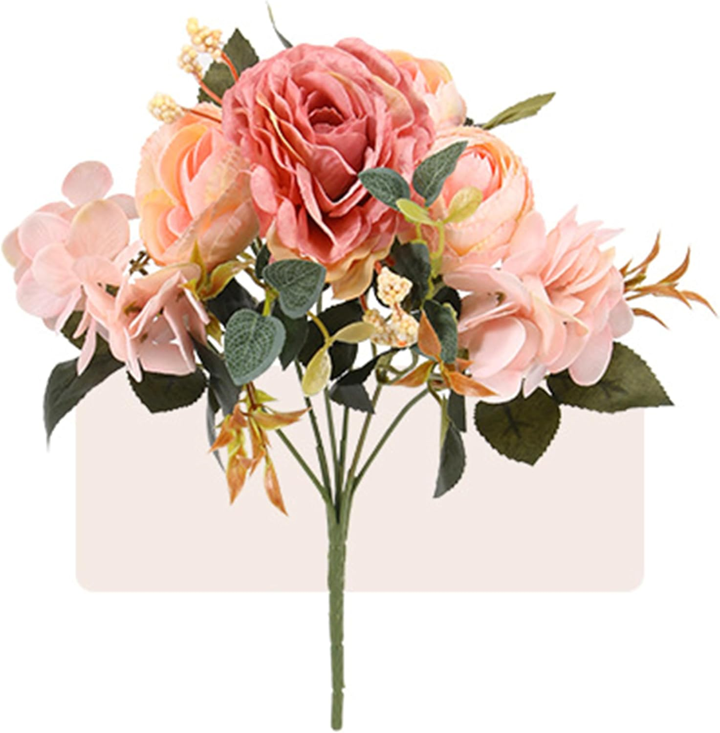 AU018-4 Artificial Hydrangea and Camellia Flowers Pink Bouquet Lifelike Fake Floral Home Office Shop Wedding Party Decor,Real-Touch Fabric and Plastic,29Cm(11.4") - Pink image number 2