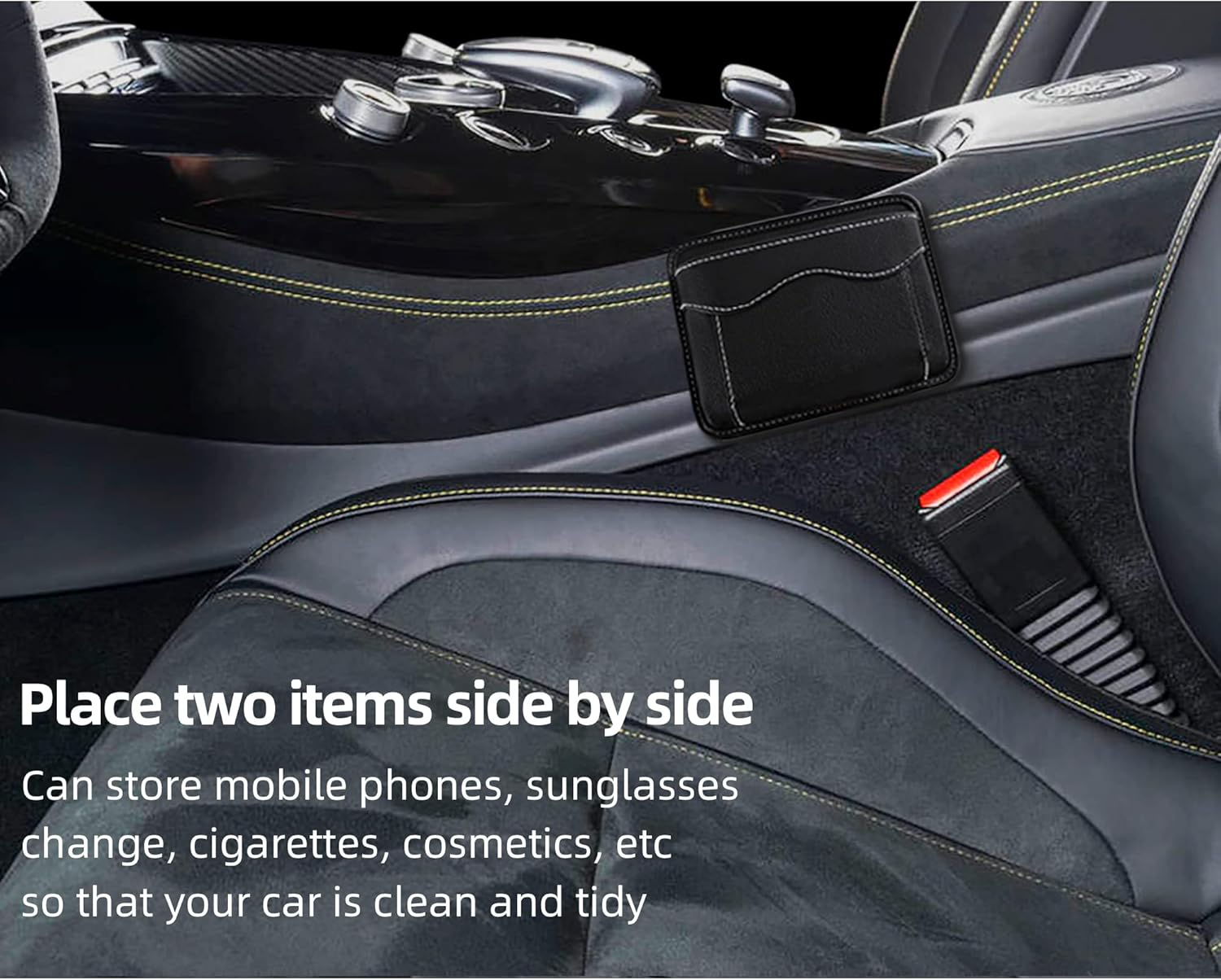 SUJADE YAKEFLY Car Seat Side Pocket Organizer,Pu Leather Storage Pocket Pouch Cell Phone Sunglasses Holder,Car Seat Storage Gap Filler,Mini Storage Bag Interior Accessories Organizer