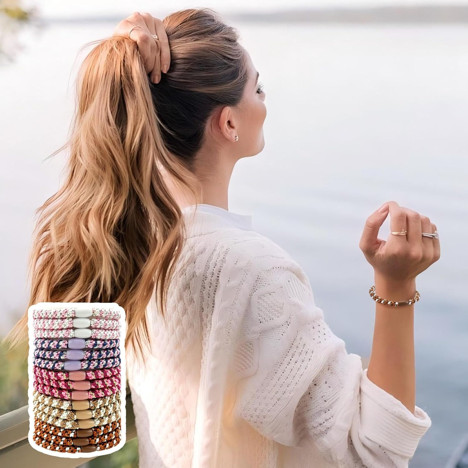 Pack of 15 Hair Bobbles Women'S Braided Elastic Hair Bands Soft Braid Bobbles for Girls Anti-Stress Hair Band Bracelet for Thick Hair Simple Hair Accessories for Everyday Sports and Yoga (Pink & Brown image number 4