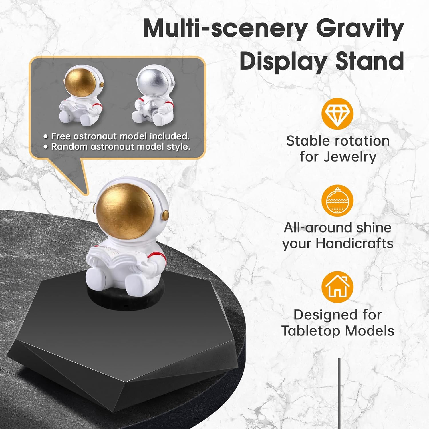 Levitating Display Stand, Magnetic Floating Display for Toys, Figures, Miniatures, 360&deg; Automatic Rotating Stand, Levitating Decor for Home & Office, Birthday &, Black Plastic image number 1