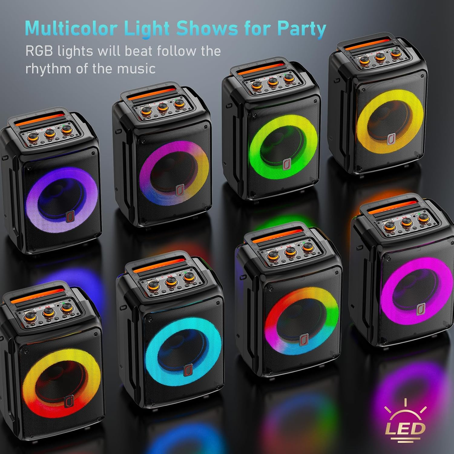 Karaoke Machine with 2 Microphones, Bluetooth Portable Speaker with DJ Party Lights, Support TWS, REC & PA, Ideal for Birthdays, Family Gatherings & Events (Black) image number 3