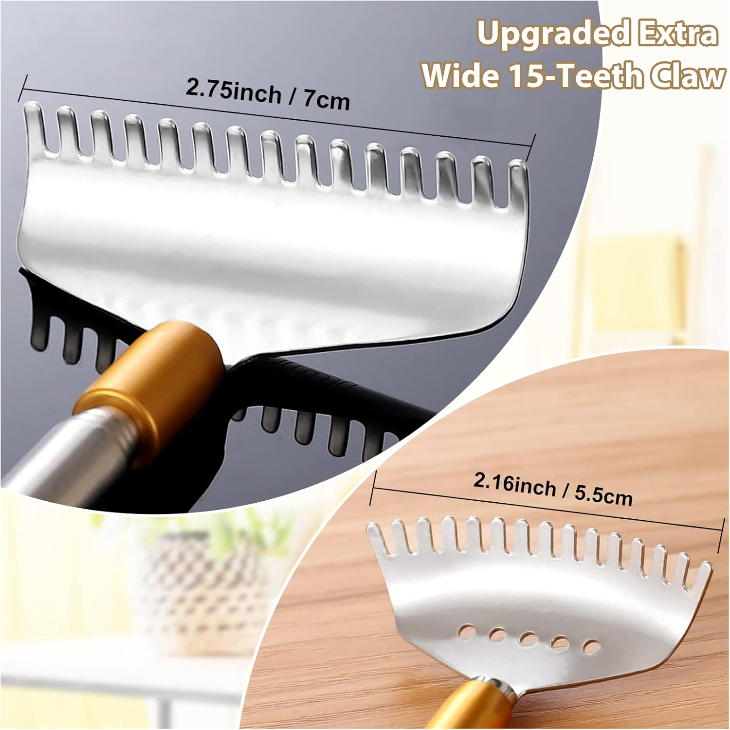 Long Back Scratcher Extendable for Women Men Adults, Sturdy Claw/Anti-Slip Handle/Massage Roller, Portable Metal Head Body Hand Scratcher Massager image number 1