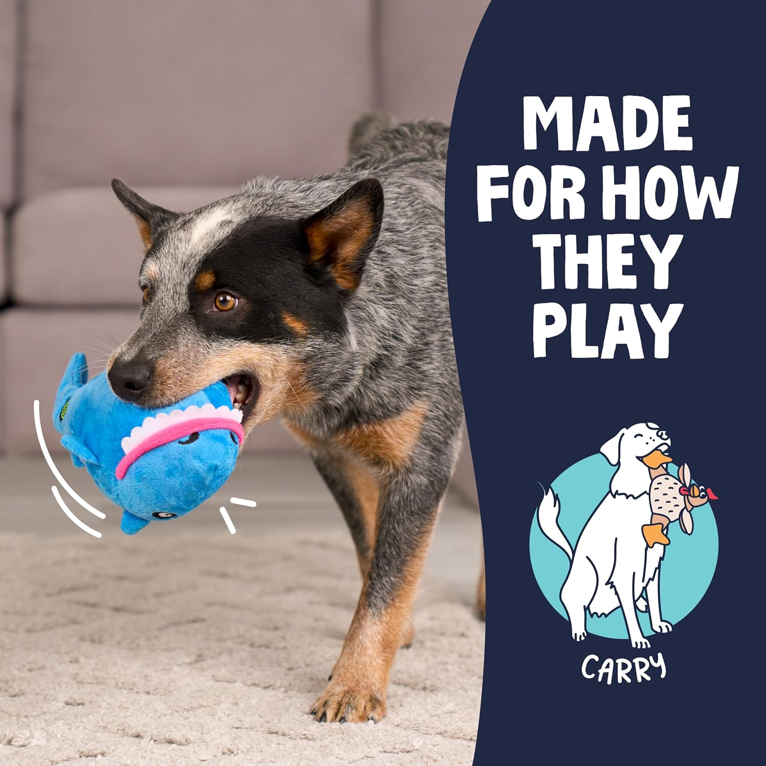 Godog, Action Plush Shark, Animated Squeaker Dog Toy, Bite-Activated Motion, Chew Resistant + Reinforced Seams image number 2