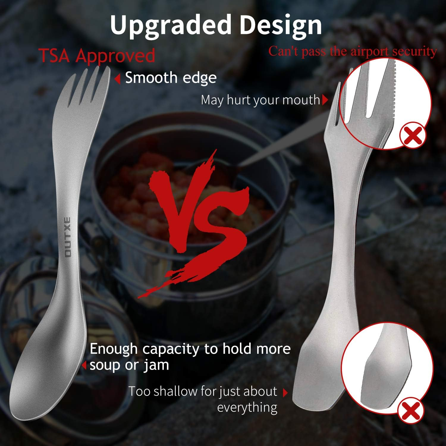 OUTXE Titanium 2 in 1 Fork and Spoon Combo 2-Pack Ultra Lightweight Camping Utensil, Eco-Friendly Spork for Backpacking, Hiking, Outdoors image number 5