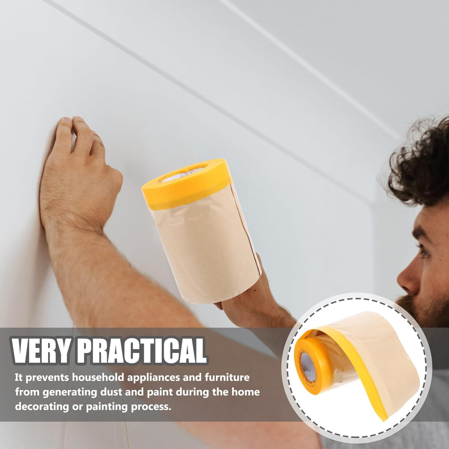 UPKOCH 2Rolls Furniture Covering Kraft Paper Masking Film Easy Peel Automotive Painting Masking Paper image number 1