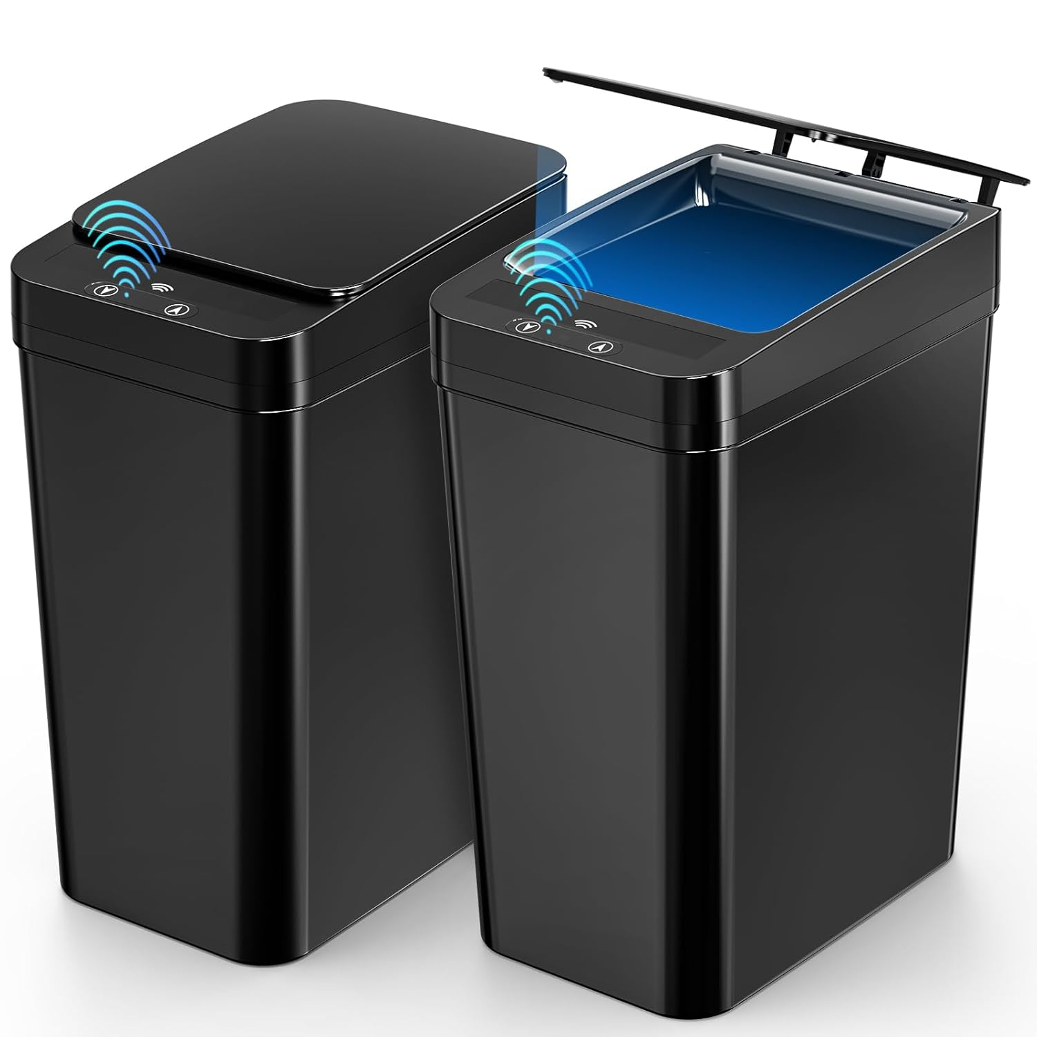 2 Pack Bathroom Trash Can,12L / 2.6Gallon Automatic Touchless Garbage Can, Smart Trash Can with Lid - Electric,Slim Motion Sensor Waterproof Trash Bins for Bedroom Kitchen, Bathroom, Office(Black) image number 4