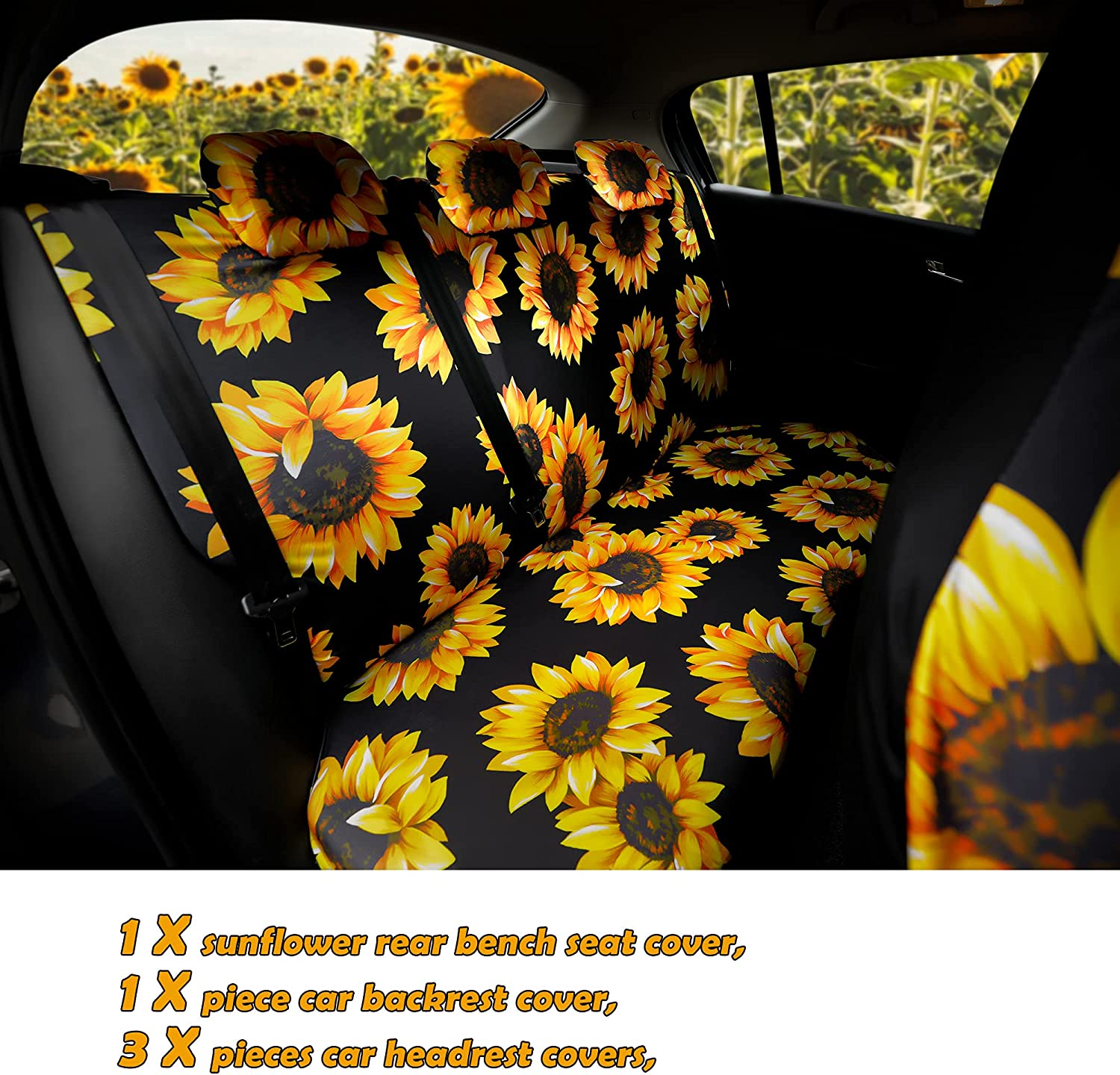 21PCS Sunflower Car Accessories Set, Sunflower Seat Covers, Sunflowers Car Mat, Sunflower Steering Wheel Cover, Universal Console Cover, Seat Belt Shoulder Pads, Keyring, Car Decor&Cup Coaster. image number 1
