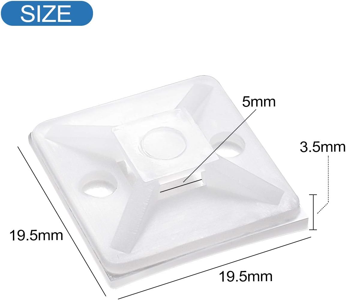 XHF 100 PCS 3/4" White Self Adhesive Cable Zip Tie Mounts Wire Cable Clips Holders Management Anchors Organizer Holders Squares(Hs-101S) image number 6