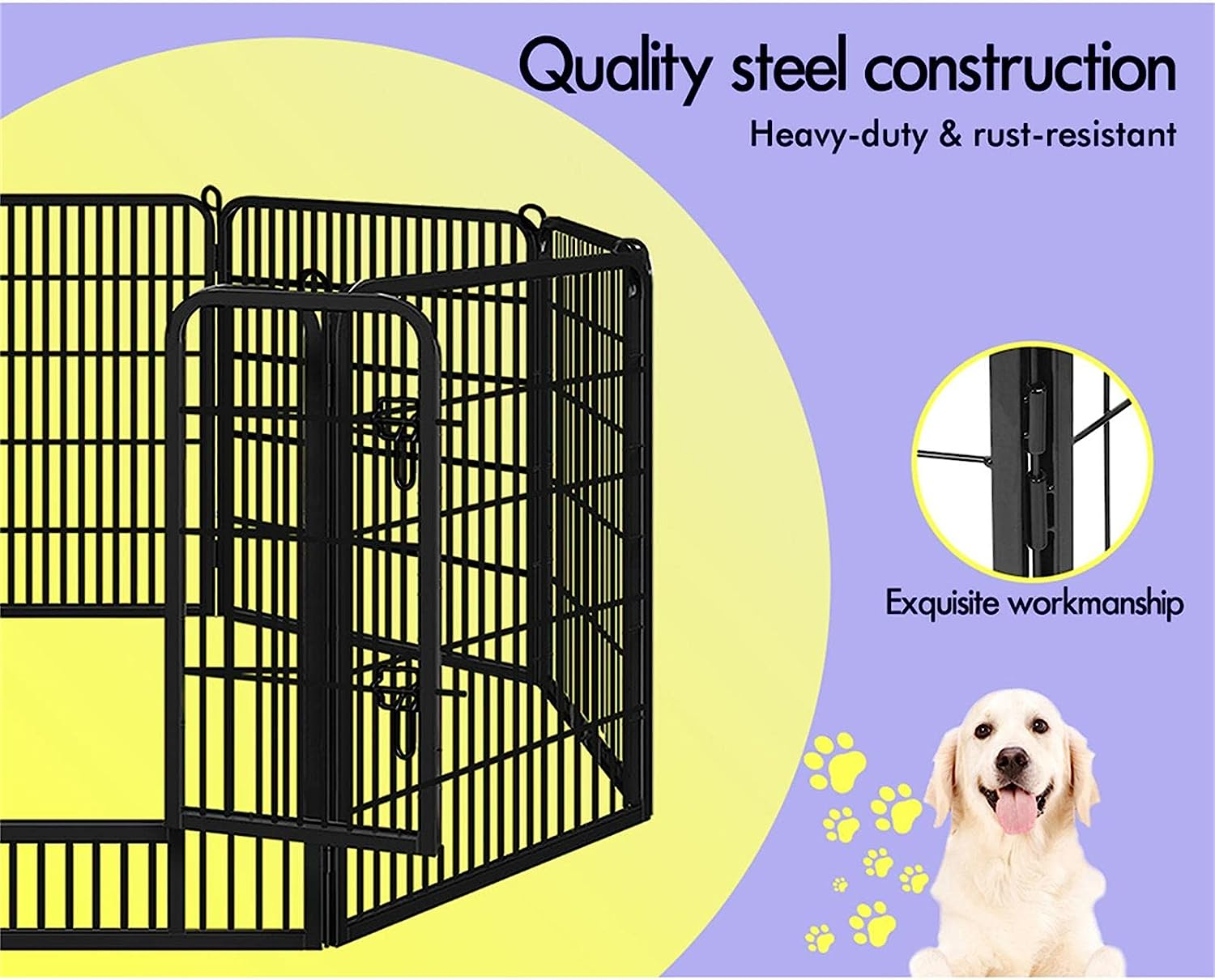 Beastie Foldable Pet Dog Metal Playpen 40", 8 Panels Folding Dog Play Pen Frame for Puppy Cat Rabbit Animal, Universal Portable Pet Exercise Cage Play Yard Enclosure Fence for Indoor Outdoor Enhanced image number 3