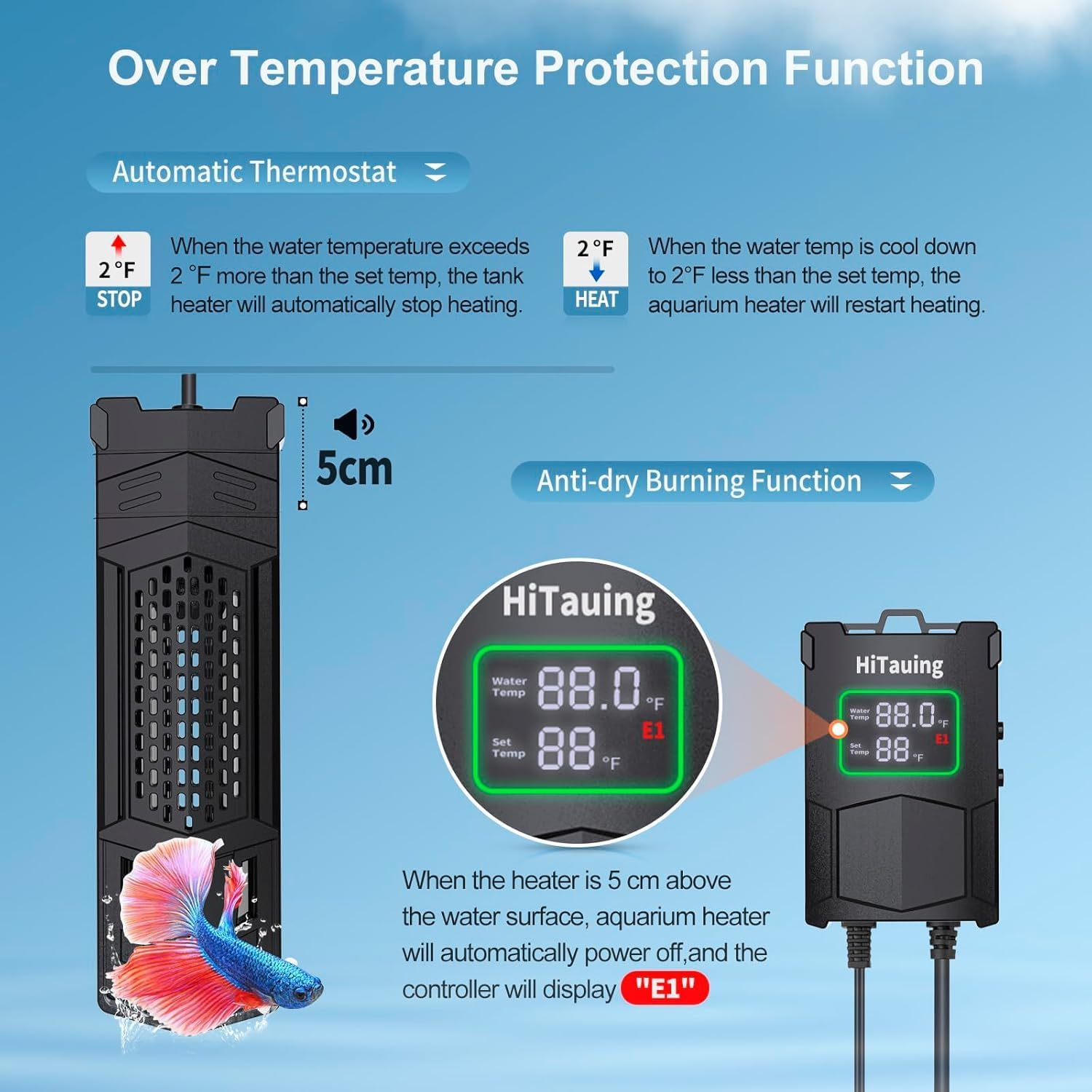 Upgrade Hitauing Aquarium Heater, 1000W Fish Tank Heater with Intelligent IC Chip Controller-Fast Heating, Precise Temperature Control for Saltwater and Freshwater image number 2