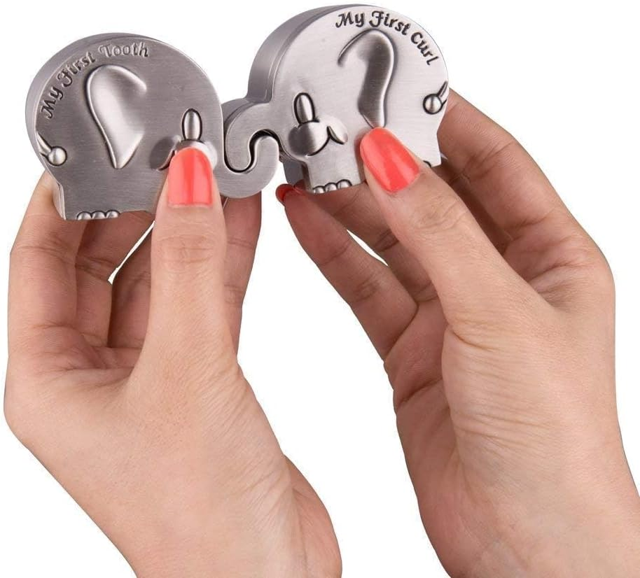 Feyarl First Curl and First Tooth Keepsake Box for Kids Metallic Engraved Elephant Shape (2.4 X 1.6 X 1.2 Inches) image number 3