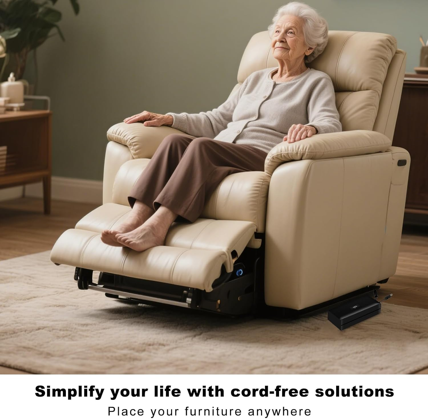 Universal Battery Pack for Reclining Furniture, 2600Mah Rechargeable Battery Pack for Electric Recliner, Power Sofa, Couch, Lift Chair- Fits 2-Pin Furniture, Wireless Battery Set with Extension Cord image number 4