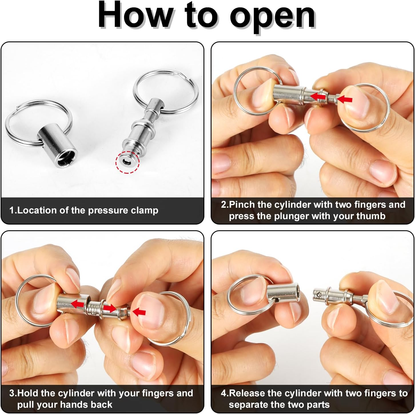 Quick Release Keychain, Premium Iron Double Pull Quick Release Key Ring Detachable Key Ring Quick Disconnect Key Ring Pull Apart Key Chain Crafts Accessories(Silver) image number 4