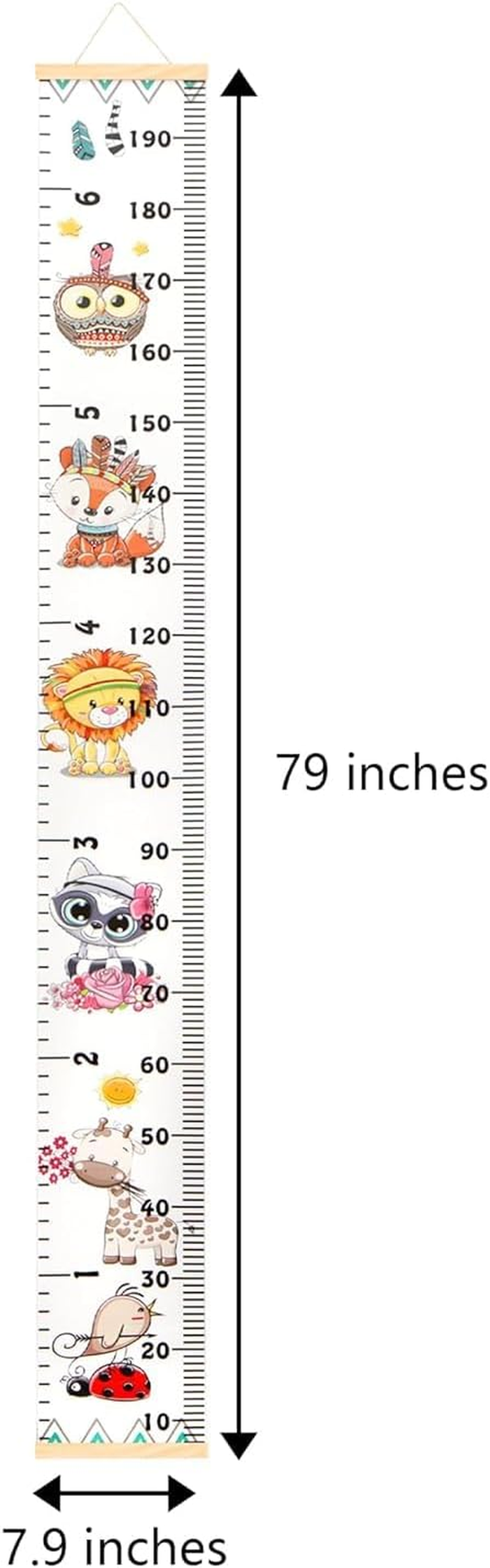 Growth Chart for Kids Wooden Wall Ruler 20Cm X 210Cm Kids Growth Ruler with Animals Design Waterproof Canvas & Wood | Nursery Decor & Memory Keeper (79" Tall)