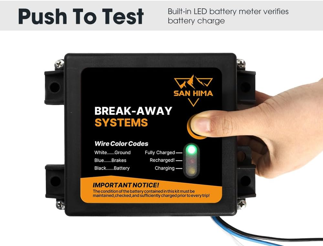 SAN HIMA Trailer Brakes Breakaway Kit with Charger LED Indicator Switch, Break Away Controller System Built-In 12V 5Ah Battery for Trailer Caravan image number 3