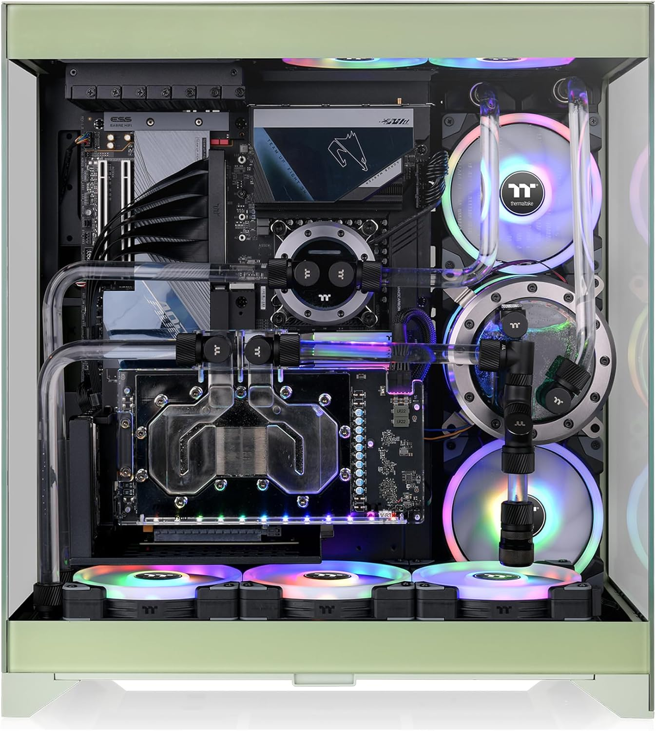 Thermaltake CTE E550 Tempered Glass Dual Chamber Mid Tower Case Matcha Green Edition (Supports Hidden Connector M/B), CA-1Z8-00MEWN-00