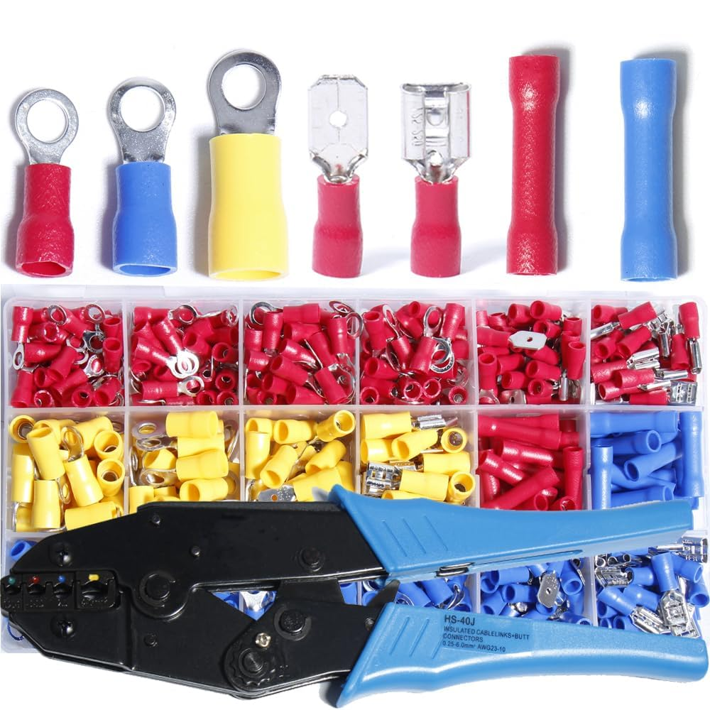 Aikoolwer Wire Crimp Connectors Crimping Pliers Crimper Kit AWG 22-10 Insulated Butt Spade Fork Ring Terminals Ratcheting Tool Automotive Electrical image number 5