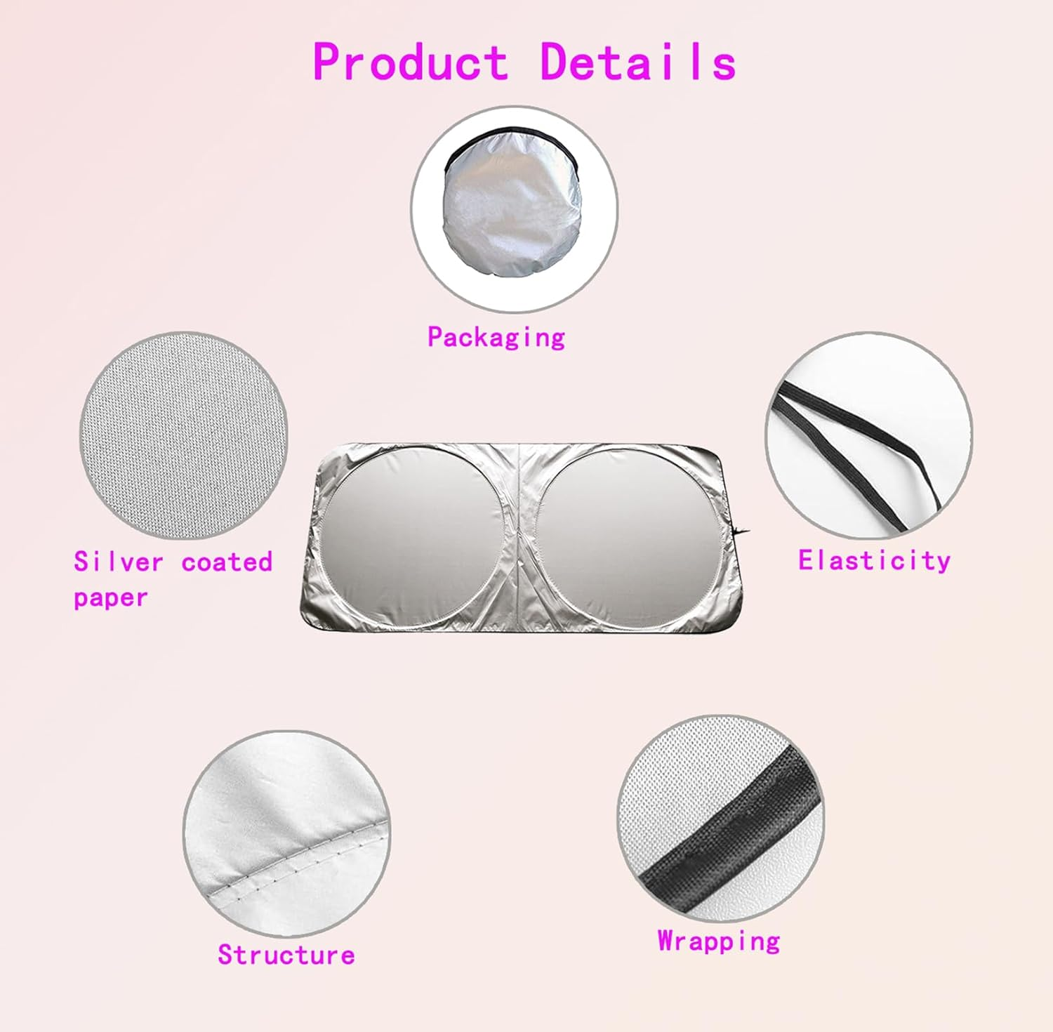 Foldable Car Windshield Sun Shade, 59 X 27.5 In, Silver - Block UV Rays, Protect Vehicle Interiors, Front Window Sun Shield with Storage Pouch image number 5