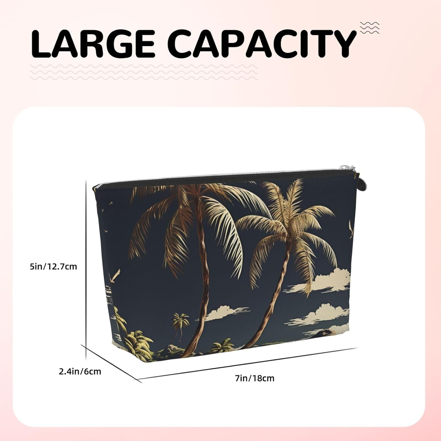 SDTYKHJ Large Capacity Makeup Bag for Women, Waterproof Portable Shaving Bag, Small Toiletry Bag, Palm Tree, Leather, Travel Cosmetic Organizer Bags, Siliver, One Size image number 2