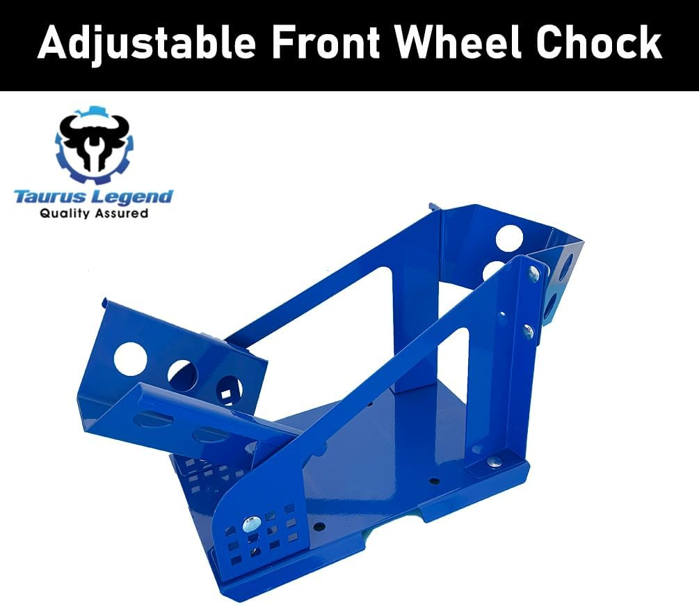 17"-21" Motorcycle Front Wheel Chock 12 Adjustable Holes Trailer Stand Blue image number 2