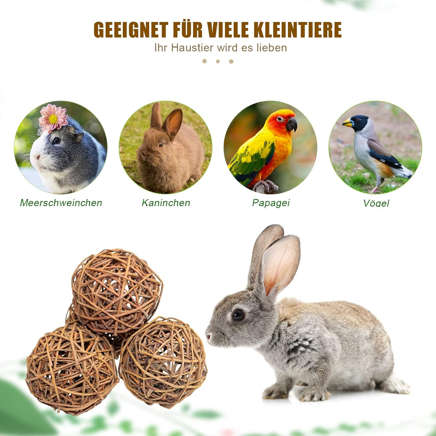 Pack of 4 Natural Willow Ball Toys, Guinea Pig Toy, Bird Chew Toy, Rabbit Accessories, Small Animal Toy Ball for Rabbits, Guinea Pigs, Chinchillas Budgie Bird (10 Cm)