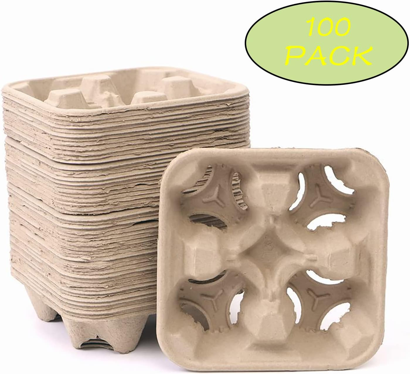 4 Cup Drink Carriers Disposable Coffee Take Out Trays 100 Pcs Pack Pulp Fiber Delivery Cups Holder for Hot and Cold Drinks image number 2