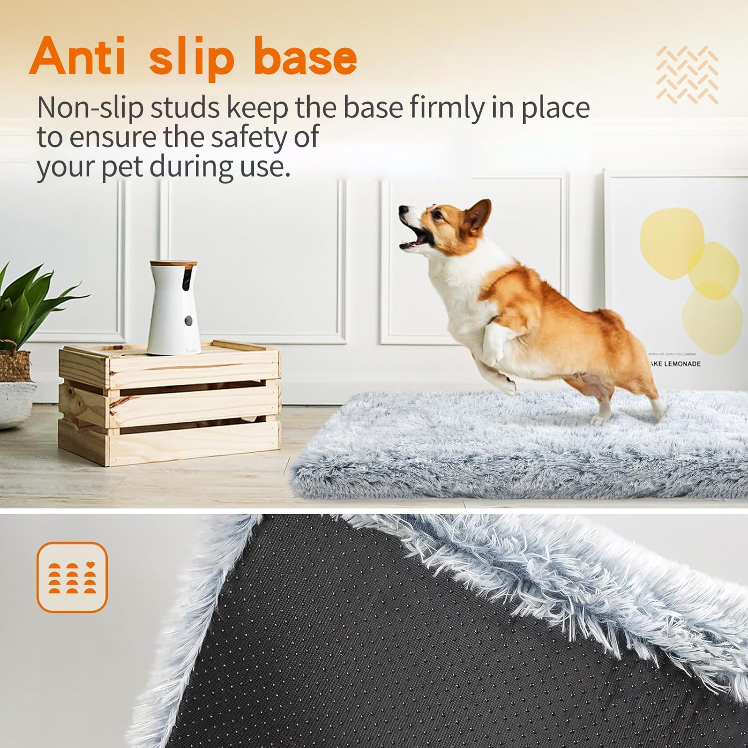 Washable Dog Bed for Large Dogs, Waterproof Memory Foam Pet Sleeping Mat, Fluffy Faux Non-Slip and Egg-Crate Foam Big Dog Couch Bed (Grey) image number 1