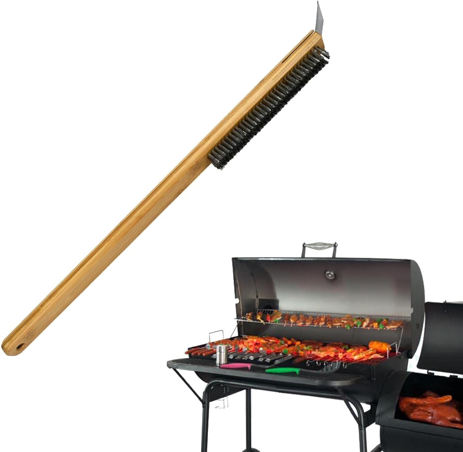 Pizza Oven Brush,Long Handle Wire Cleaning Brush with Scraper, Grill Brush Grill Cleaner Brush for Grills, Cookware, Oven, Grate, Stovetop image number 5