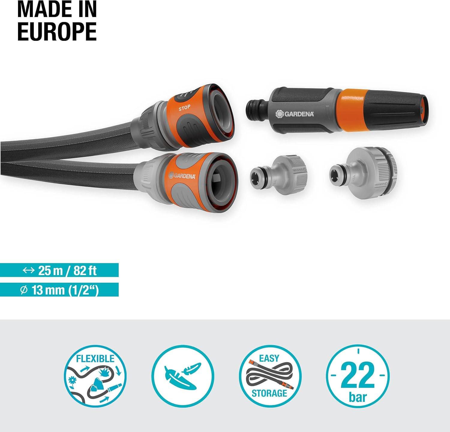 Gardena Liano Life Textile Hose 1/2 Inch, 25M: Highly Flexible Textile Garden Hose, with PVC Inner Tube, No Kinking, Lightweight, Weather-Resistant (18455-20) image number 5